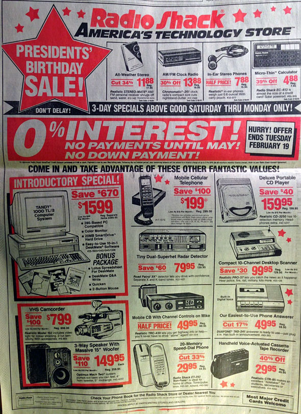 Everything in on this 1991 Radio Shack ad page has been replaced by a smartphone