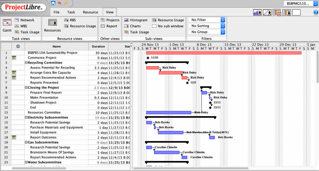 ProjectLibre User Interface