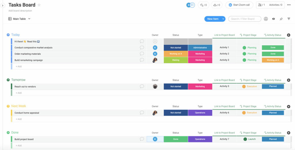 Task management in Monday.com